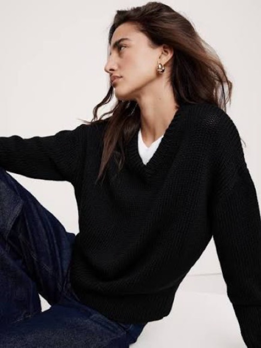 NWT | Banana Republic Oversized Cropped V-Neck Cotton Sweater